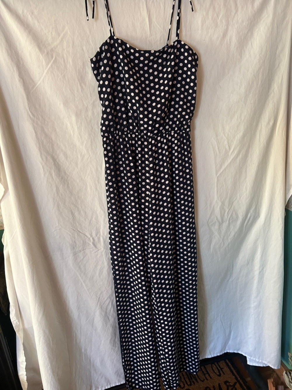Spaghetti Strap Polka Dot Maxi Dress - Black and White